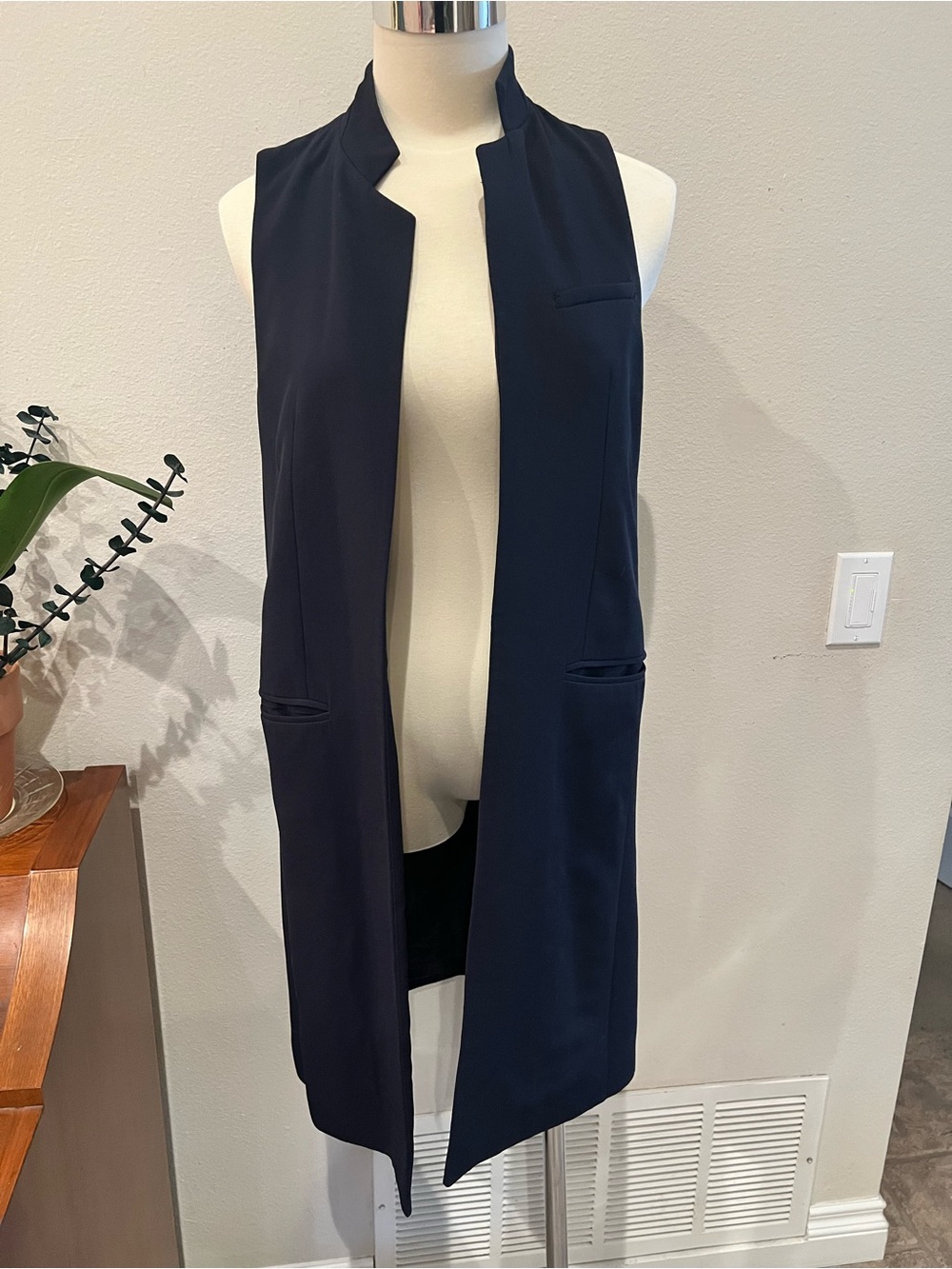 Zara Womens Navy Blue Sleeveless Long Vest Size XS 100% Polyester